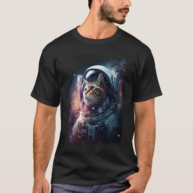 Cute Kitten In Deep Space  Cat T-Shirt (Front)
