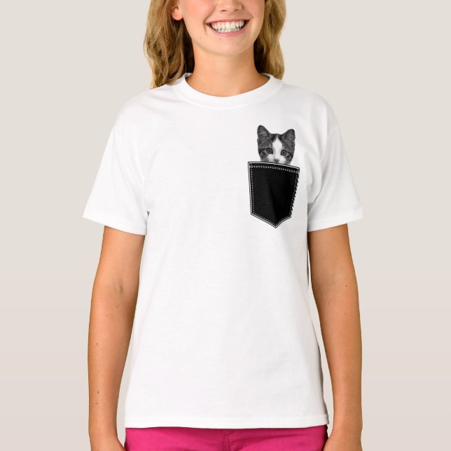 Cute Kitten In My Pocket Girl's T-Shirt (Front)