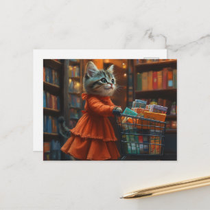 Cute Kitten in Orange Dress Shopping For Groceries Postcard
