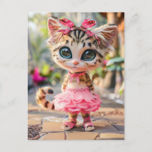Cute Kitten in Pink Skirt Holiday Postcard
