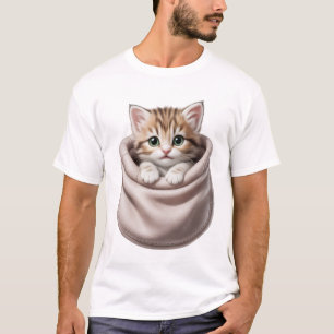 Cute Kitten in Pocket Design, Adorable Cat Artwork T-Shirt