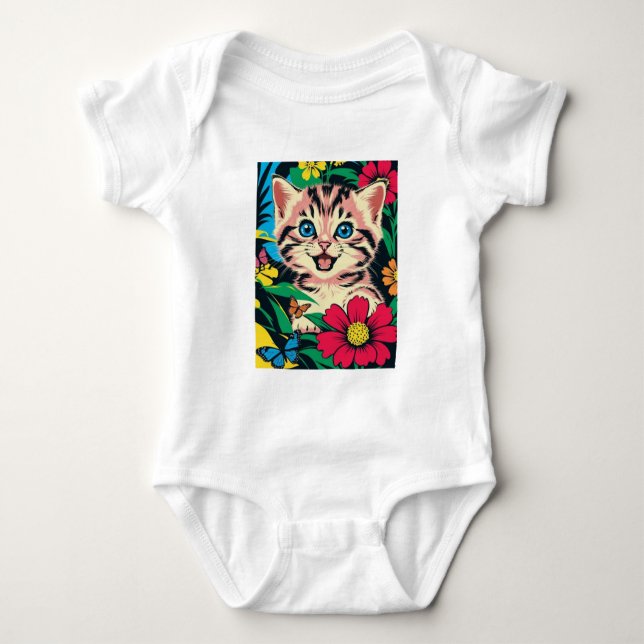 Cute Kitten in Pop Art Painting Style  Baby Bodysuit (Front)