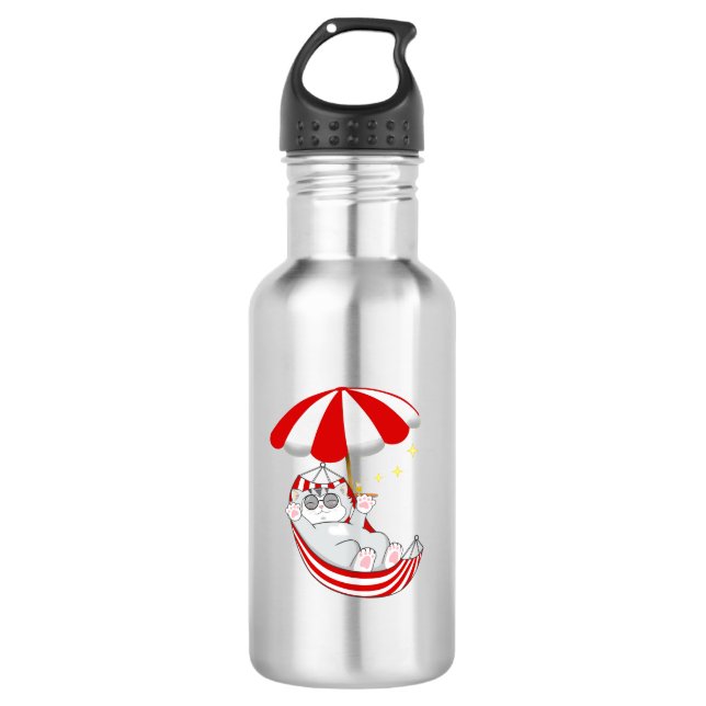 Cute Kitten in Red & White Hammock 532 Ml Water Bottle (Front)