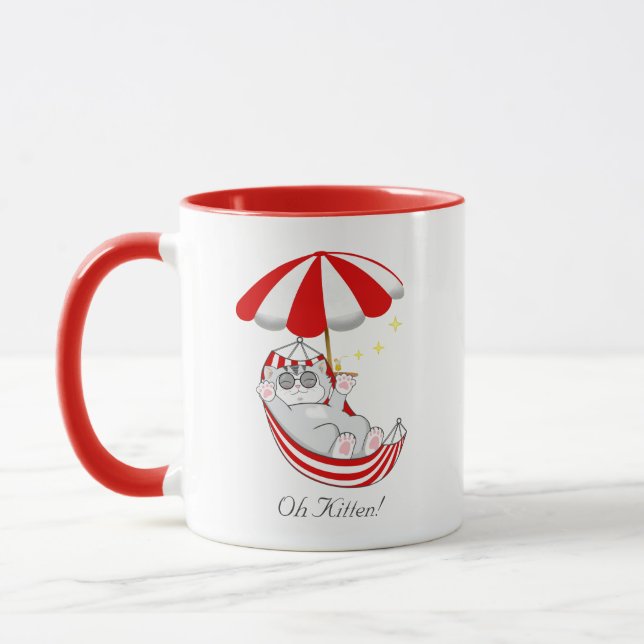 Cute Kitten in Red & White Hammock Mug (Left)