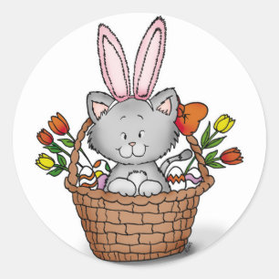 Cute kitten in the Easter Basket Classic Round Sticker
