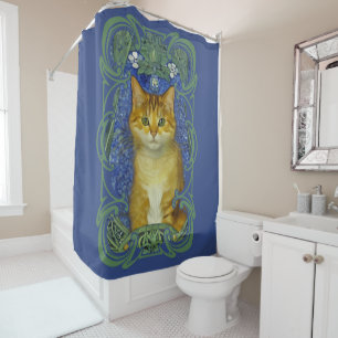 Cute Kitten in Vintage Art Nouveau Style Shower Curtain