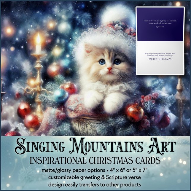 Cute Kitten Inspirational Bible Verse Christmas Holiday Card (Creator Uploaded)