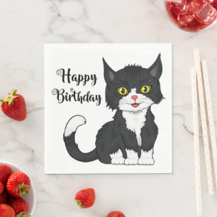 Cute Kitten Kitty Cartoon Grey Cat Birthday Party Napkin