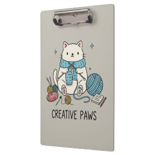 Cute Kitten Knitting Hobbyist Gray Stationery Art Clipboard