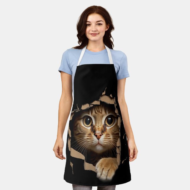 Cute kitten looks from torn fabric Cats Apron (Worn)