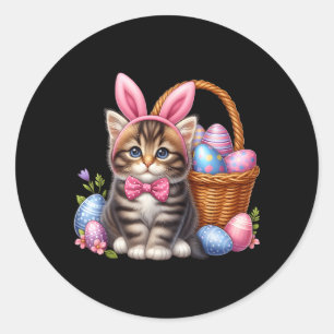 Cute Kitten Lovers Glasses Happy Easter Cat Bunny Classic Round Sticker