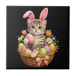 Cute Kitten Lovers Happy Easter Cat Ceramic Tile