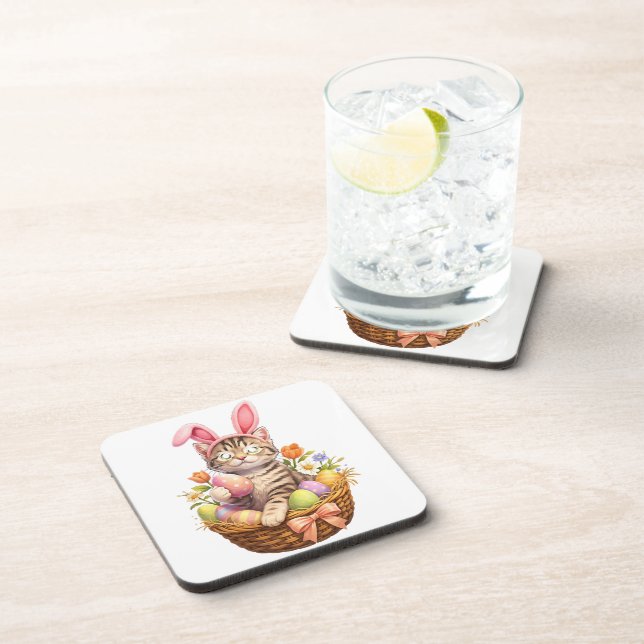 Cute Kitten Lovers Happy Easter Cat Coaster (Right Side)