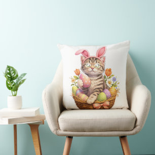 Cute Kitten Lovers Happy Easter Cat Cushion