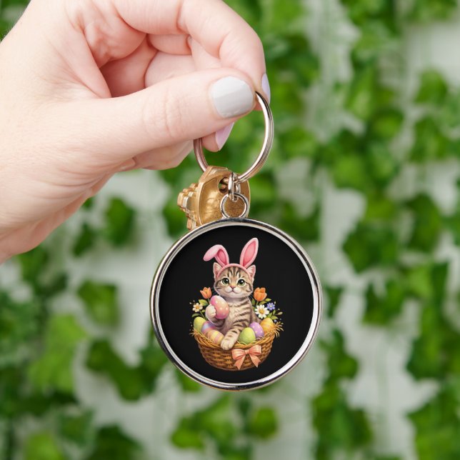 Cute Kitten Lovers Happy Easter Cat Key Ring (Hand)