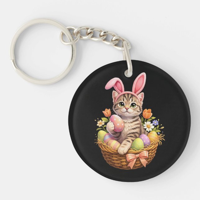 Cute Kitten Lovers Happy Easter Cat Key Ring (Front)