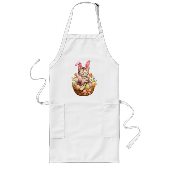 Cute Kitten Lovers Happy Easter Cat Long Apron (Front)