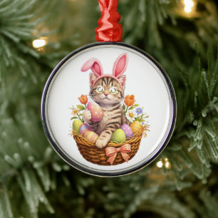 Cute Kitten Lovers Happy Easter Cat Metal Ornament