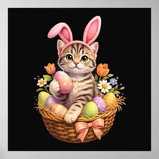 Cute Kitten Lovers Happy Easter Cat Poster (Front)