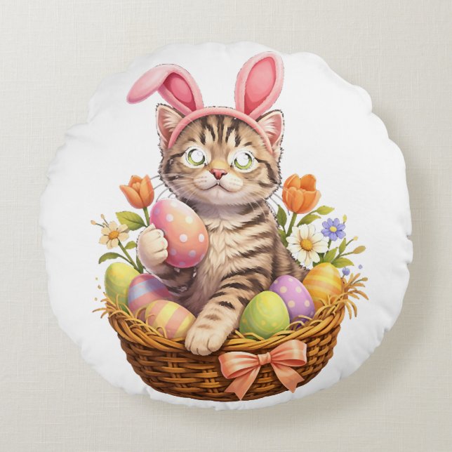 Cute Kitten Lovers Happy Easter Cat Round Cushion (Front)