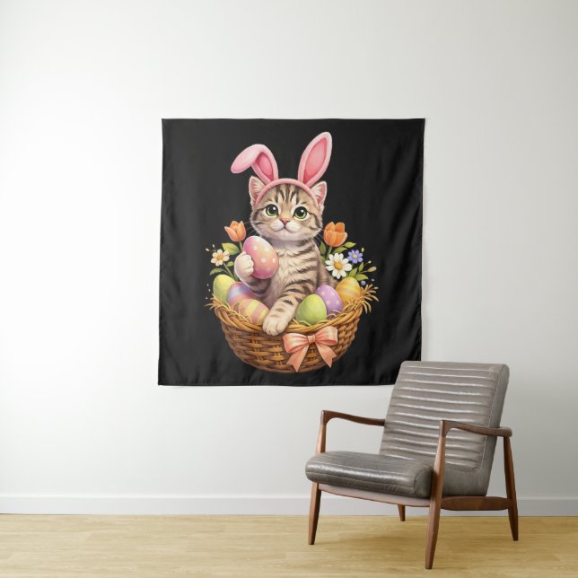 Cute Kitten Lovers Happy Easter Cat Tapestry (In Situ)