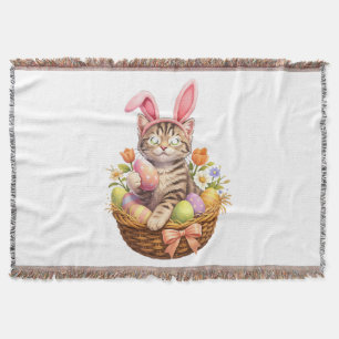 Cute Kitten Lovers Happy Easter Cat Throw Blanket