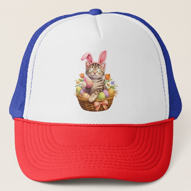 Cute Kitten Lovers Happy Easter Cat Trucker Hat (Front)