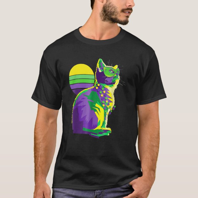 Cute Kitten Mardi Gras Cat Butterfly New Orleans W T-Shirt (Front)
