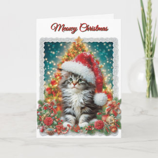 Cute Kitten Meowy Christmas Holiday Card