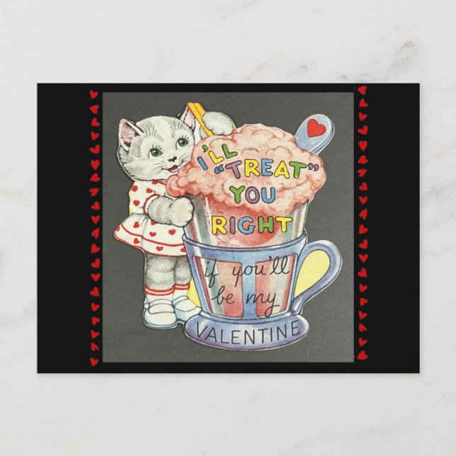 Cute Kitten & Milkshake Valentine Postcard (Front)