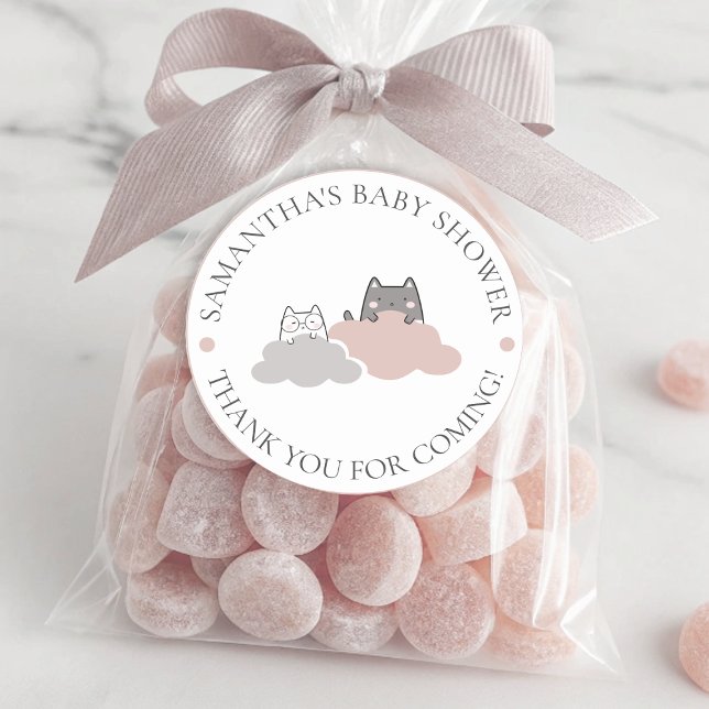 Cute Kitten Modern Pattern Baby Shower  Classic Round Sticker (Cute Kitten Modern Pattern Baby Shower Classic Round Sticker)