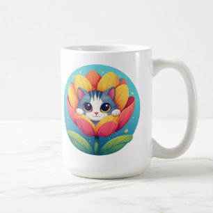 Cute Kitten Nestled in a Flower Bloom Coffee Mug