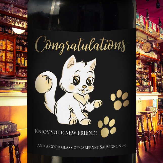 Cute Kitten New Pet Congratulations Wine Label (Creator Uploaded)