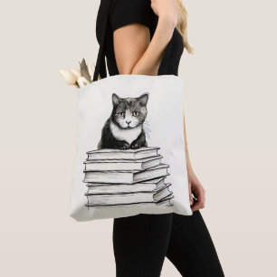Cute Kitten on Books Tote Bag