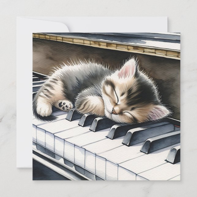 Cute Kitten on Piano Keys Blank Card (Front)