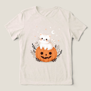 Cute Kitten On Pumpkin Halloween Illustration Tri-Blend Shirt