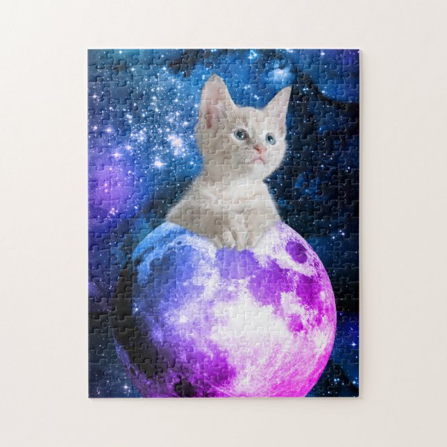 Cute Kitten On The Moon, Glowing Stars, Universe Jigsaw Puzzle (Vertical)