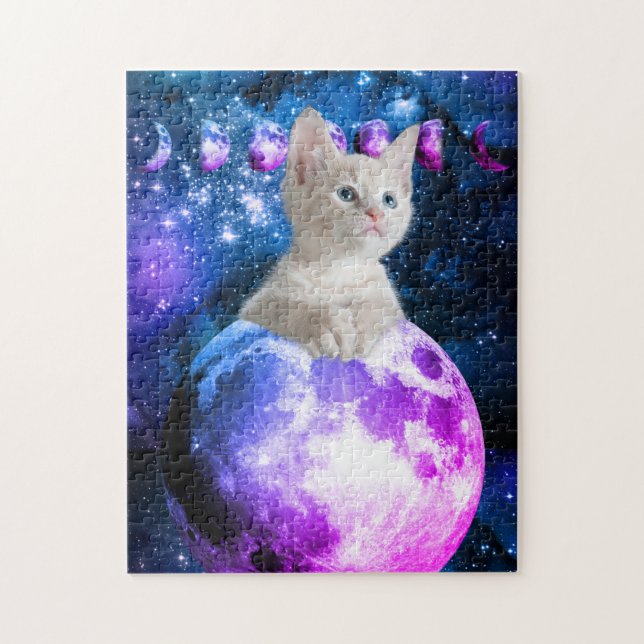 Cute Kitten On The Moon Glowing Stars Universe Vs2 Jigsaw Puzzle (Vertical)