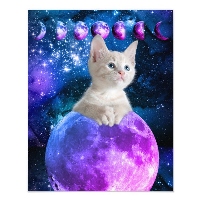 Cute Kitten On The Moon Glowing Stars Universe Vs3 Photo Print (Front)