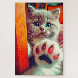 Cute Kitten Paw Striking Closeup Portrait Jigsaw Puzzle