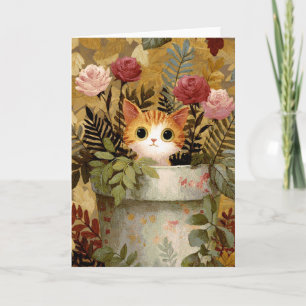 Cute Kitten Peeking From a Pot Card