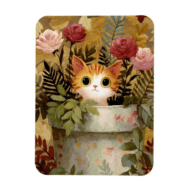 Cute Kitten Peeking From a Pot Flexible Magnet (Vertical)