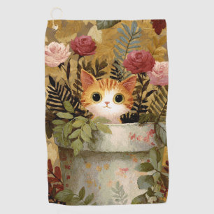 Cute Kitten Peeking From a Pot Golf Towel
