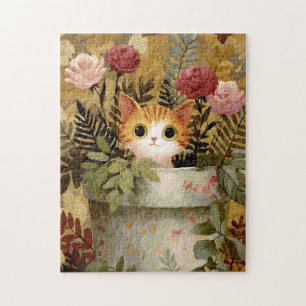 Cute Kitten Peeking From a Pot Jigsaw Puzzle