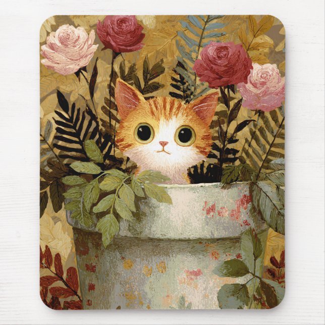 Cute Kitten Peeking From a Pot Mouse Pad (Front)