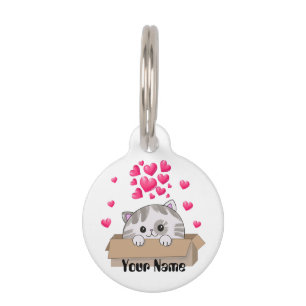 Cute kitten peeking out of a box pet tag