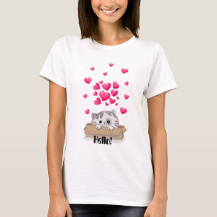 Cute kitten peeking out of a box T-Shirt