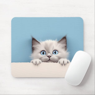 Cute Kitten Peeking Ragdoll Cat Mouse Pad