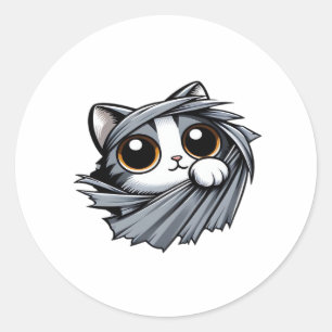 Cute Kitten Peeking Through Torn Cloth Classic Round Sticker