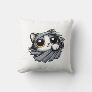 Cute Kitten Peeking Through Torn Cloth Cushion